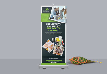 Construction Business Roll Up Banner Layout with Green Accents