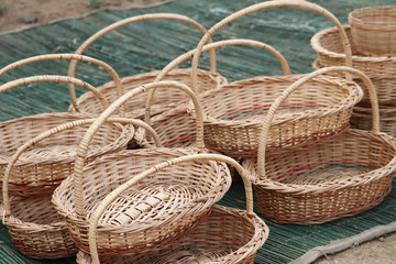 Close Up Of Wooden Handmade Handcraft Small Baskets With Holders