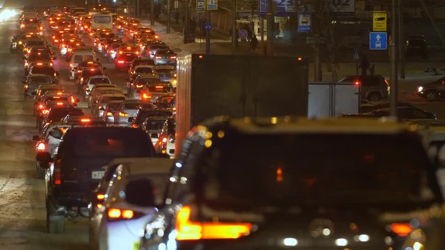 Traffic jams in the winter rush hour in the big city