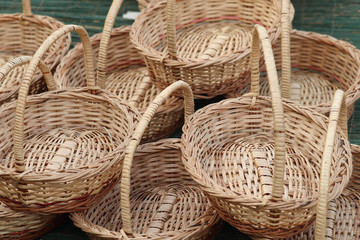 Fototapeta premium Wooden Handmade Handcraft Small baskets With Holders
