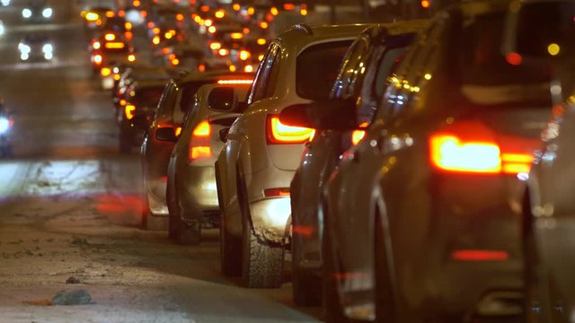 Traffic jams in the winter rush hour in the big city