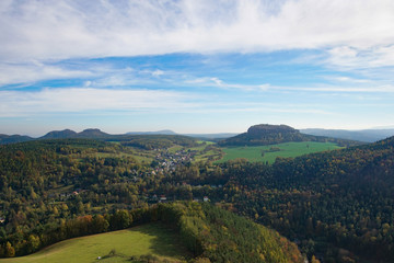 Fototapeta na wymiar View over the Saxon Switzerland and the Pfaffenstein from the fortress Königstein