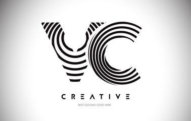 VC Lines Warp Logo Design. Letter Icon Made with Circular Lines.