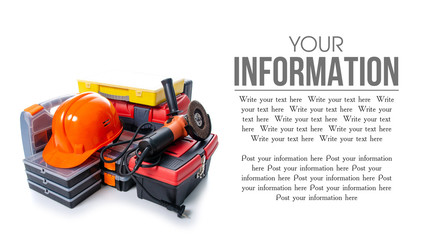 Fototapeta premium Toolbox and organiser building on white background isolation, space for text