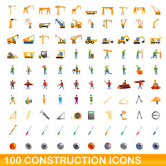 Fototapeta na wymiar 100 construction icons set. Cartoon illustration of 100 construction icons vector set isolated on white background