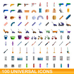 Fototapeta na wymiar 100 universal icons set. Cartoon illustration of 100 universal icons vector set isolated on white background