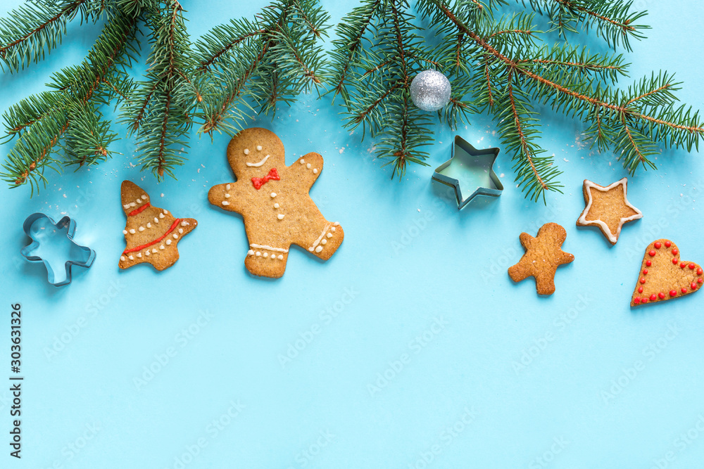 Canvas Prints Christmas composition with gingerbread cookies