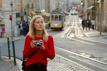 Blonde girl in the city of Lisbon - travel photography