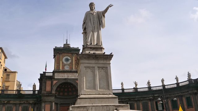 Monument to Dante Alighieri, the Famous Poet, on Piazza Dante, Naples, Italy with the Convitto Nazionale Vittorio Emanuele II.