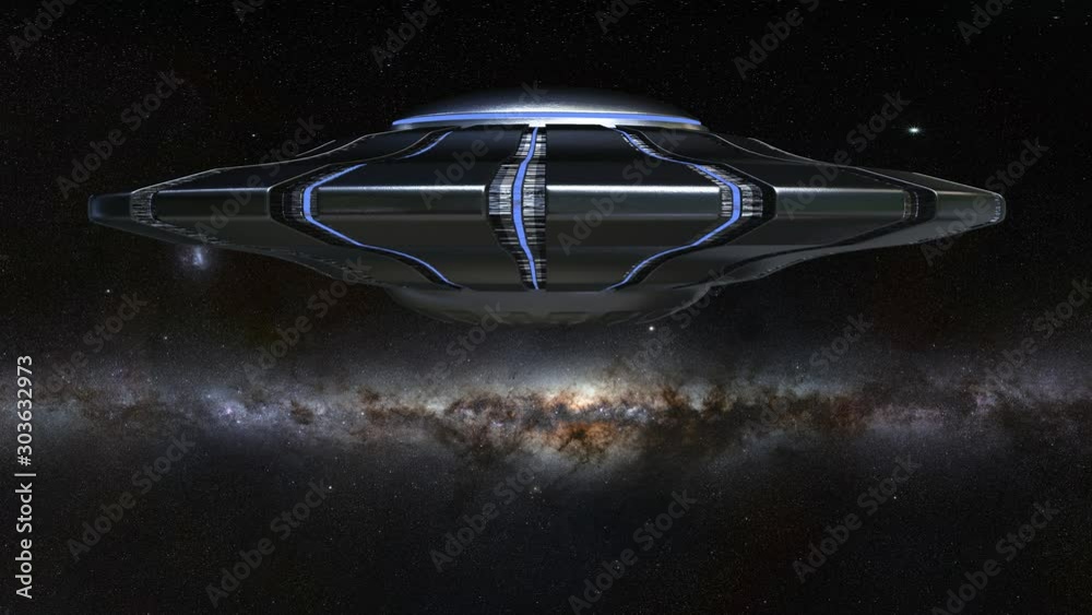 Canvas Prints ufo, rotating flying saucer, alien spaceship with extraterrestrial visitors in outer through space, 