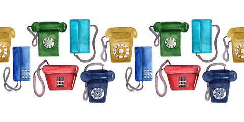 Watercolor border with retro phones