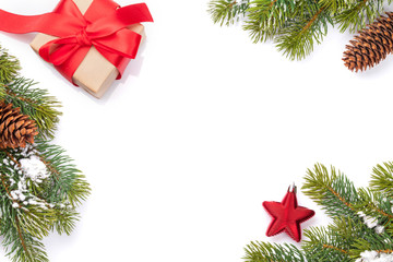 Christmas card with fir tree and gift box
