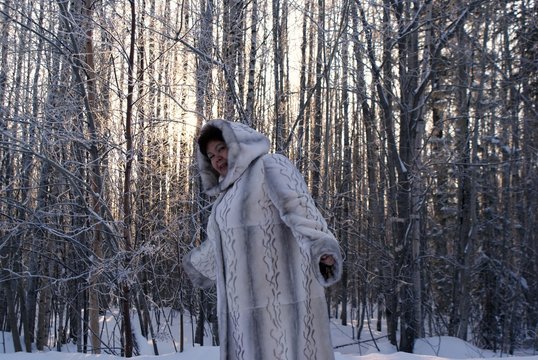 Langepas. Western Siberia. Woman in the forest in winter.