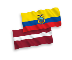 Flags of Latvia and Ecuador on a white background