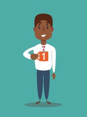 Business success, benchmarking and be number one on market concepts. Businessman hold cup representing success. Coach motivate to succeed. Vector flat design illustration.
