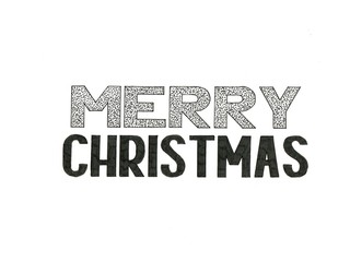 Merry Christmas. Hand lettering. Text banner with dots. Festive phrase for design, winter holiday decoration, web banners, photo album cover, greeting cards, t-shirts.