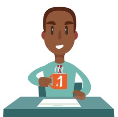 Business success, benchmarking and be number one on market concepts. Businessman hold cup representing success. Coach motivate to succeed.