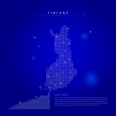 Finland illuminated map with glowing dots. Dark blue space background. Vector illustration