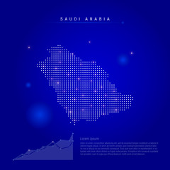 Saudi Arabia illuminated map with glowing dots. Dark blue space background. Vector illustration