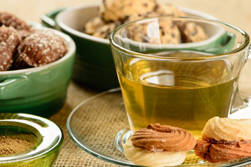 cup of fennel tea with crackers