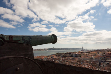 An old cannon looks out over Lisbon