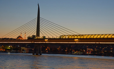 The Golden Horn Metro Bridge in Istanbul, Turkey. Opened in 2014, this cable-stayed bridge connects Sariyer in Beyoglu and Fatih