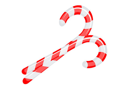 Two painted red striped christmas candy canes one on top of the other