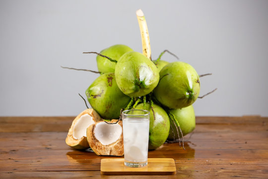 Coconut Water with coconuts.Drink coconut water. Healthy food concept.