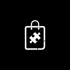 Illustration of a shopping bag with a puzzle piece isolated on black background