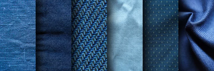 Rolgordijnen Collage of blue fabric textures. Blue Fabric Set © v_sot