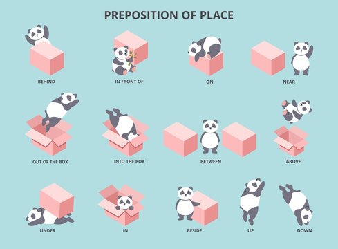English Prepositions Learning With Cute Little Dog Character Puppy