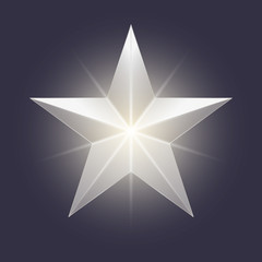 Shining vector star icon. Gradient glow golden shape on a dark background.