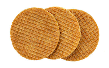Stroopwafels or Dutch Waffles with caramel  isolated on a white background close up..