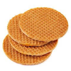 Stroopwafels or Dutch Waffles with caramel  isolated on a white background close up..