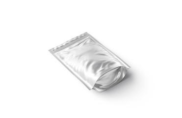 Blank silver zipper pouch mockup lying, side view