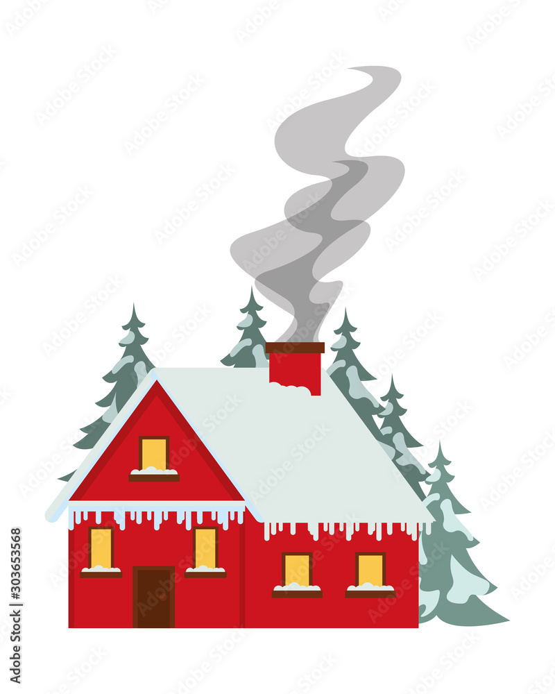 Sticker happy merry christmas house with chimney