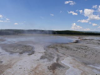  Lower Geyser Basin, wide scenic view, at Yellowstone National Park, Wyoming.