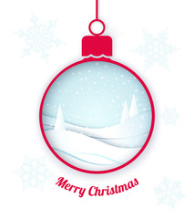 Obraz na płótnie Canvas Christmas greeting card with bouble and landscape inside