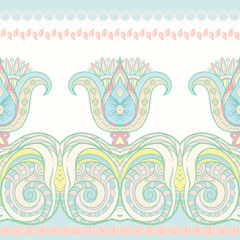 Seamless pattern, background with traditional paisley. Floral vector illustration in damask style. Colored vector illustration in pastel colors..