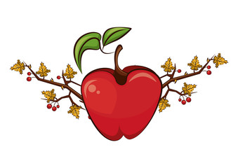 apple fresh fruit with branch and leafs
