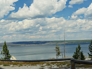 Beautiful clouds over the Yellowstone Lake at Yellowstone National Park, Wyoming, USA.