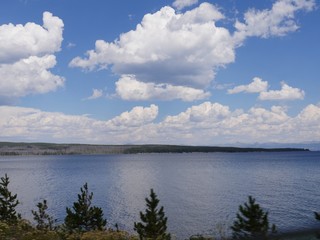  Yellowstone Lake with gorgeous clouds at Yellowstone National Park, Wyoming, USA.