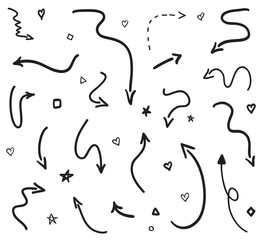 Infographic elements on isolated white background. Hand drawn simple arrows. Black and white illustration