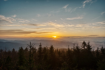 sunrise in the mountains with beautiful sky, Czech Lysa Hora