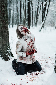 Blody girl in forest