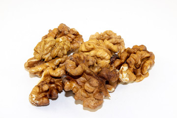 Walnuts on a white background