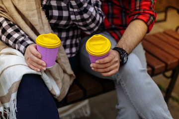 Two cups in a hand for coffee