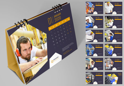 Desk Calendar Layout with Yellow Accents