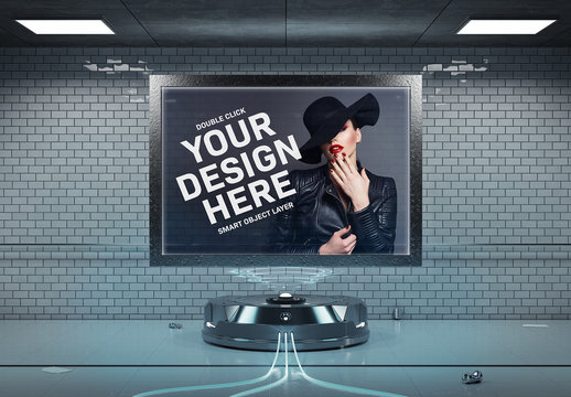 Futuristic Billboard in Tunnel Mockup