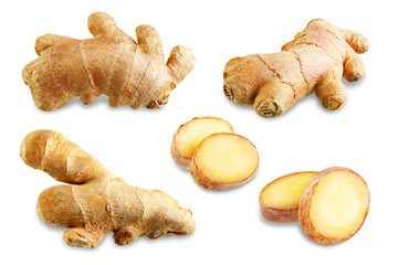 ginger root piece on white isolated background